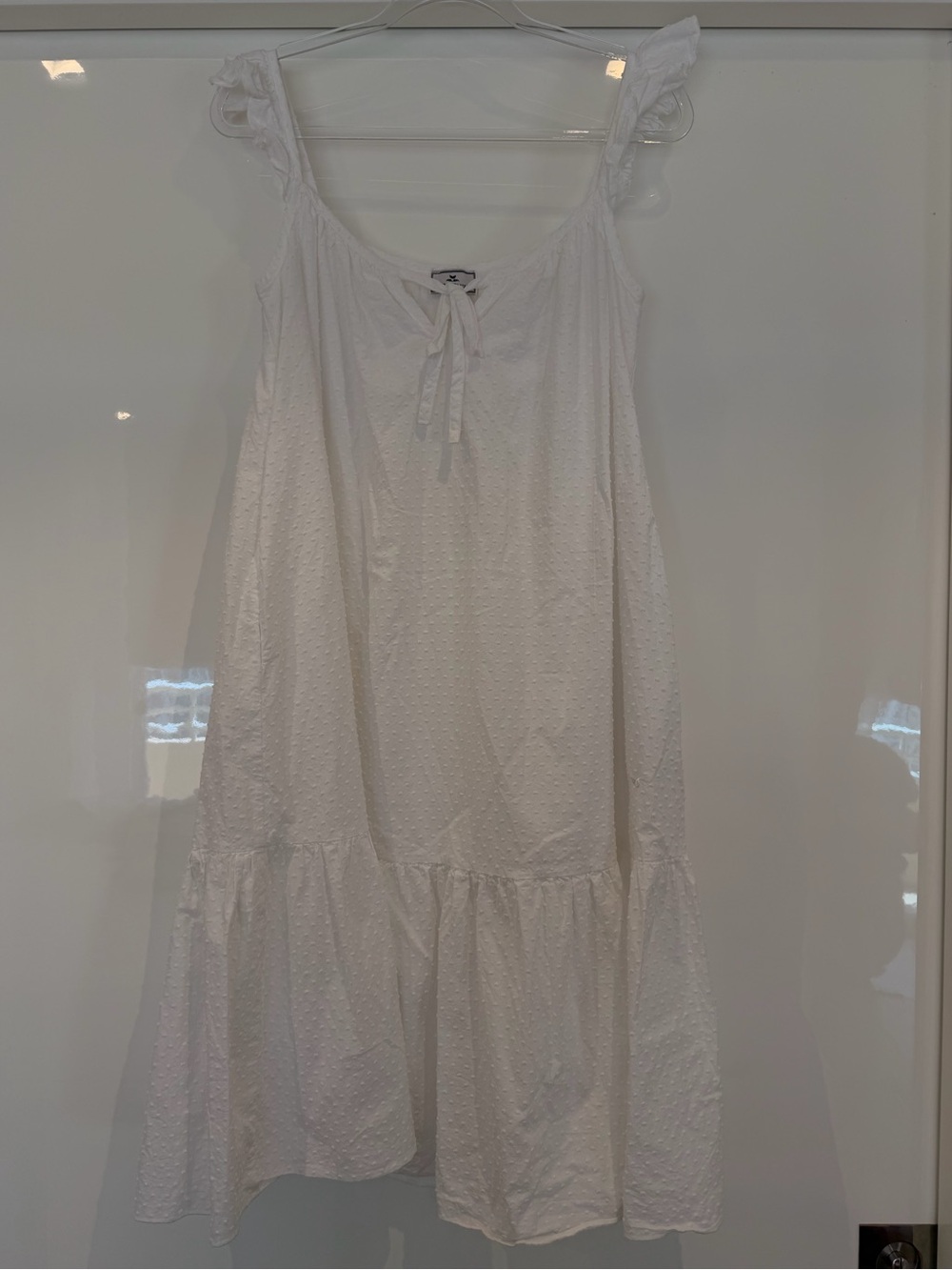 White Eyelet Tiered Midi Dress with Tie-Neck